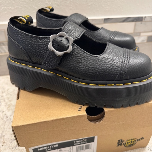 Dr.Martens Addina Floral Mary Janes Shoe Black Chunky Grundge aesthetic size 7 - Picture 12 of 15